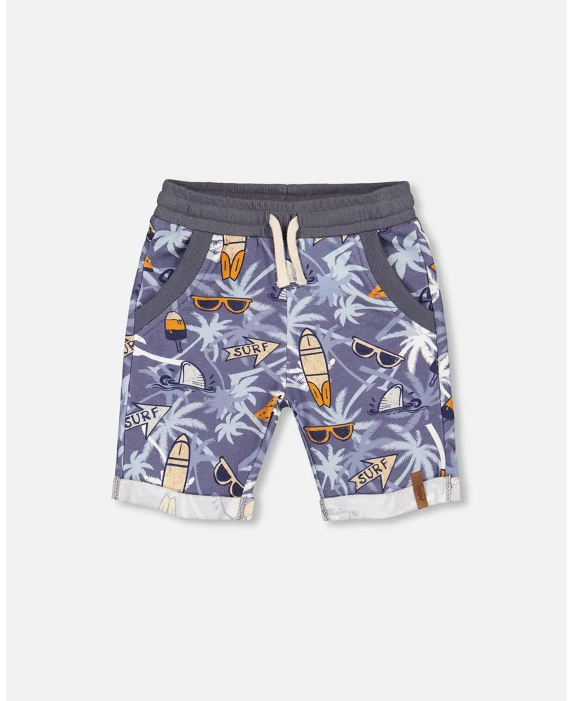 Boy French Terry Short Printed Palm Tree And Surf - Toddler|Child