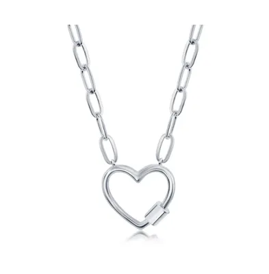 Sterling Silver Heart Carabiner Paperclip Necklace