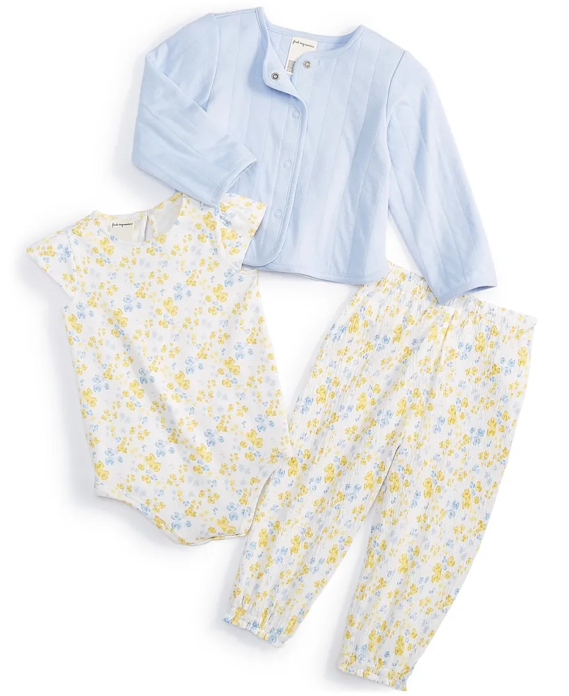 First Impressions Baby Girls Cardigan, Bodysuit and Pants, 3 Piece Set, Created for Macy's