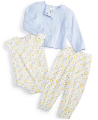 First Impressions Baby Girls Cardigan, Bodysuit and Pants, 3 Piece Set, Created for Macy's