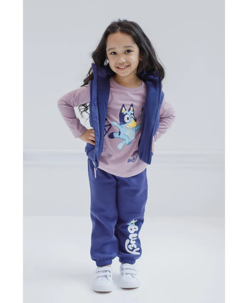 Bluey Girls Zip Up T-Shirt and Jogger Fleece Pants 3 Piece Toddler |Child