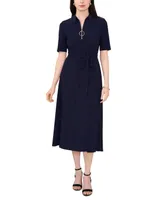 Msk Women's Collared V-Neck Short-Sleeve Tie-Waist Dress