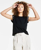Bar Iii Petite Crewneck Grommet-Trim-Sleeve Top, Created for Macy's