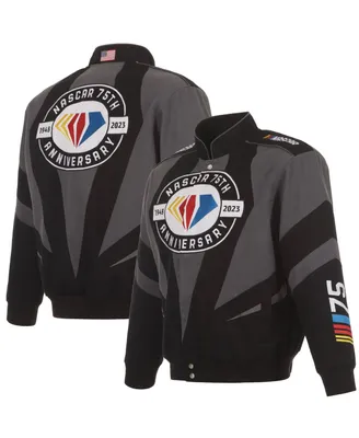 Men's Jh Design Black Nascar 75th Anniversary Twill Uniform Full-Snap Jacket