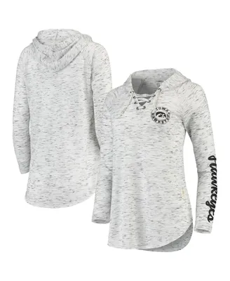 Women's Pressbox Gray Iowa Hawkeyes Space Dye Lace-Up V-Neck Long Sleeve T-shirt