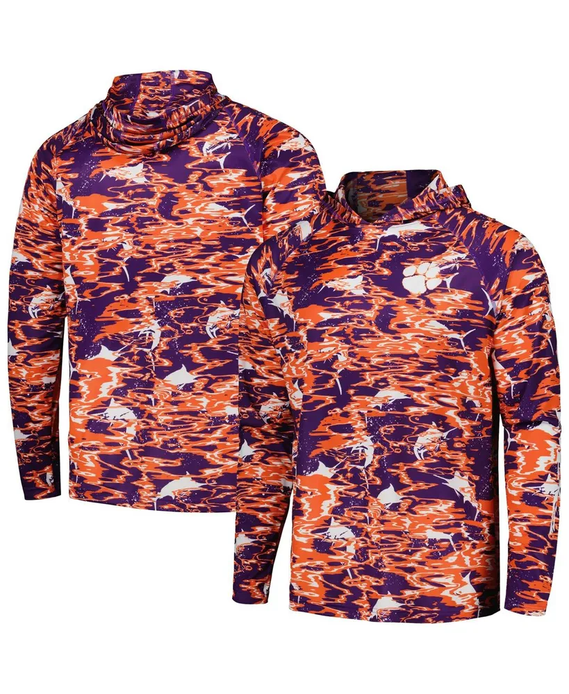Men's Columbia Purple Clemson Tigers Pfg Terminal Tackle Omni-Shade Rippled Long Sleeve Hooded T-shirt