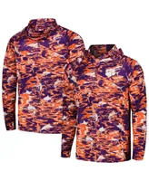 Men's Columbia Purple Clemson Tigers Pfg Terminal Tackle Omni-Shade Rippled Long Sleeve Hooded T-shirt