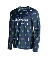 Men's Foco College Navy Seattle Seahawks Holiday Repeat Long Sleeve T-shirt