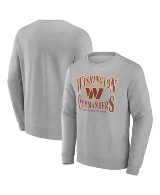 Men's Fanatics Heather Gray Distressed Washington Commanders Playability Pullover Sweatshirt