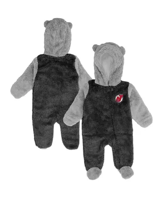 Newborn and Infant Boys Girls Black New Jersey Devils Game Nap Teddy Fleece Bunting Full-Zip Sleeper