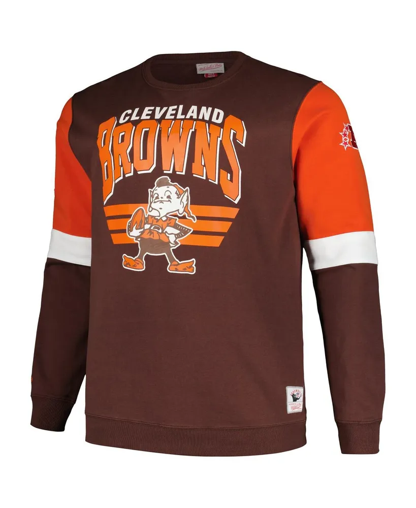 Men's Mitchell & Ness Brown Cleveland Browns Big and Tall Fleece Pullover Sweatshirt