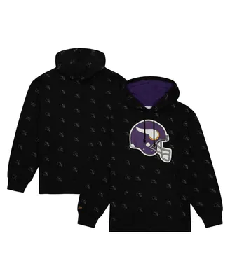 Men's Mitchell & Ness Black Minnesota Vikings Allover Print Fleece Pullover Hoodie