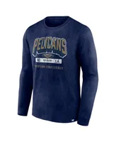 Men's Fanatics Heather Navy Distressed New Orleans Pelicans Front Court Press Snow Wash Long Sleeve T-shirt