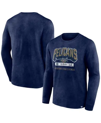 Men's Fanatics Heather Navy Distressed New Orleans Pelicans Front Court Press Snow Wash Long Sleeve T-shirt