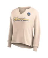 Women's Fanatics Tan Distressed Golden State Warriors Go For It Long Sleeve Notch Neck T-shirt