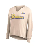 Women's Fanatics Tan Distressed Los Angeles Rams Go For It Notch Neck Waffle Knit Long Sleeve T-shirt