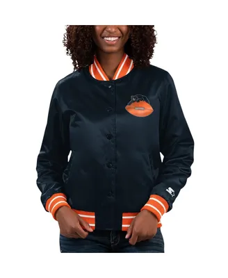 Women's Starter Navy Chicago Bears Full Count Satin Full-Snap Varsity Jacket