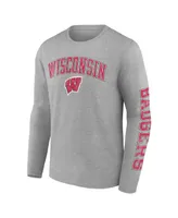 Men's Fanatics Heather Gray Wisconsin Badgers Distressed Arch Over Logo Long Sleeve T-shirt