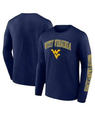 Men's Fanatics Navy West Virginia Mountaineers Distressed Arch Over Logo Long Sleeve T-shirt