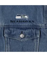 Men's The Wild Collective Seattle Seahawks Hooded Full-Button Denim Jacket