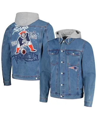 Men's The Wild Collective New England Patriots Hooded Full-Button Denim Jacket