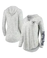 Women's Pressbox Gray Notre Dame Fighting Irish Space Dye Lace-Up V-Neck Long Sleeve T-shirt