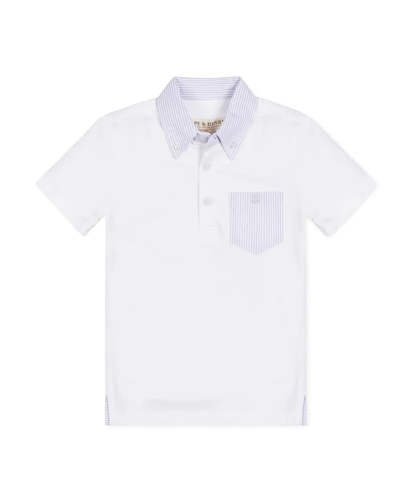 Hope & Henry Baby Boys Organic Short Sleeve Jersey Polo with Seersucker Trim