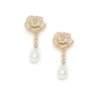 Sohi Women's Gold Embellished Rose Drop Earrings