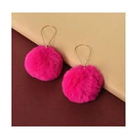 Sohi Women's Pink Fur Ball Drop Earrings