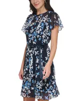 Jessica Howard Women's Printed Round-Neck Seamed Dress