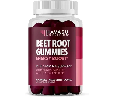 Havasu Nutrition Havasu Beet Root Gummies, Nitric Oxide Booster for Healthy Energy & Circulation Support with Pomegranate Extract, 60ct