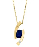 Effy Sapphire (1-3/8 ct. t.w.) & Diamond (1/20 ct. t.w.) Asymmetric 18" Pendant Necklace in 14k Gold