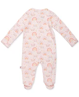 Easy = Magnetic Close Baby Girls Magnetic Printed Cotton Footed Coverall