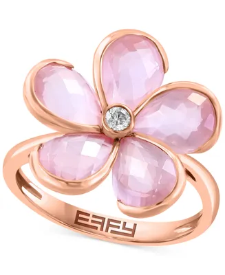 Effy Rose Quartz (5-3/8 ct. t.w.) & Diamond (1/20 ct. t.w.) Flower Ring in 14k Rose Gold