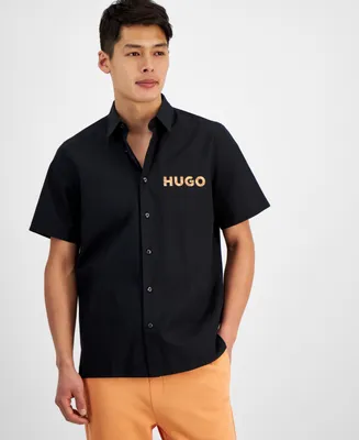 Hugo by Boss Men's Relaxed-Fit Logo-Print Button-Down Shirt, Created for Macy's