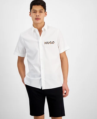 Hugo by Hugo Boss Men's Relaxed-Fit Logo-Print Button-Down Shirt, Created for Macy's