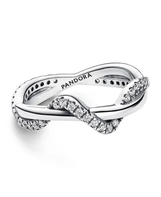 Pandora Sterling Silver with Clear Cubic Zirconia Double Wave Ring
