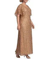 Women's Plus Celestial Cape Sleeve Sequined Lace Gown