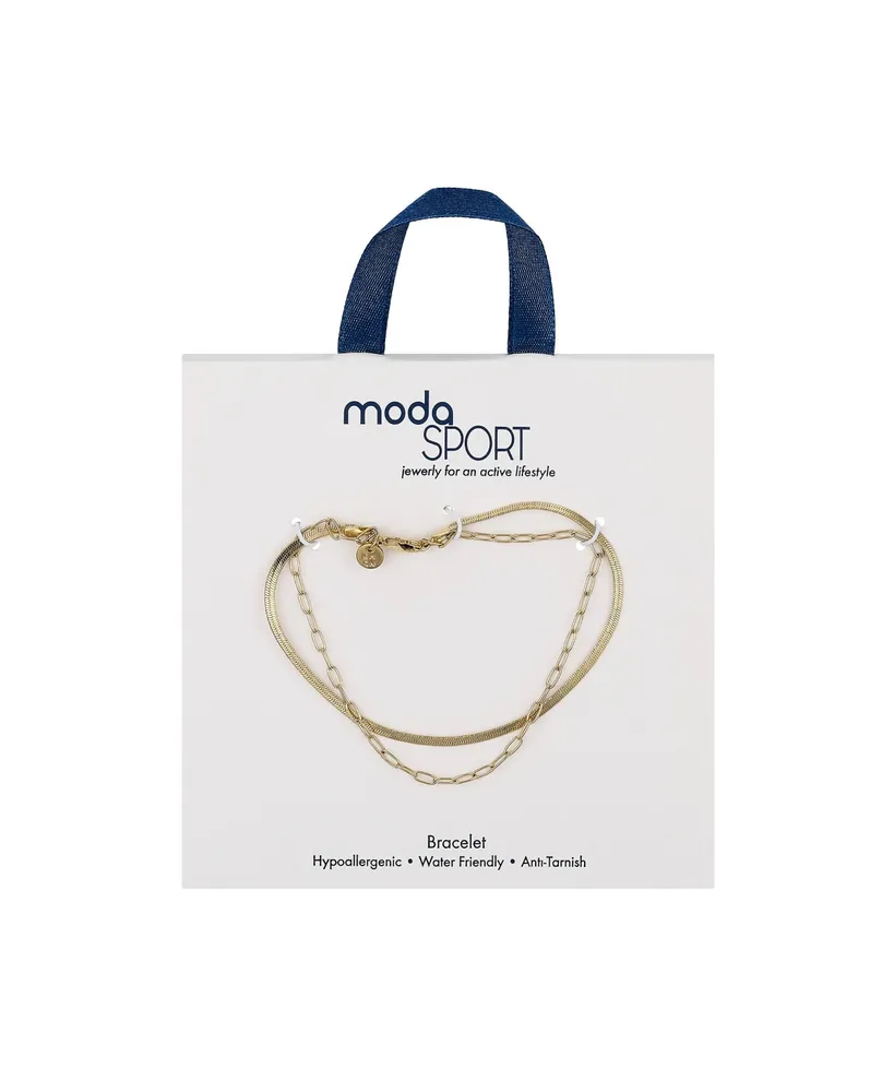 ModaSport Gold-Tone Stainless Steel Herringbone Layered Bracelet