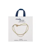 ModaSport Gold-Tone Stainless Steel Herringbone Layered Bracelet