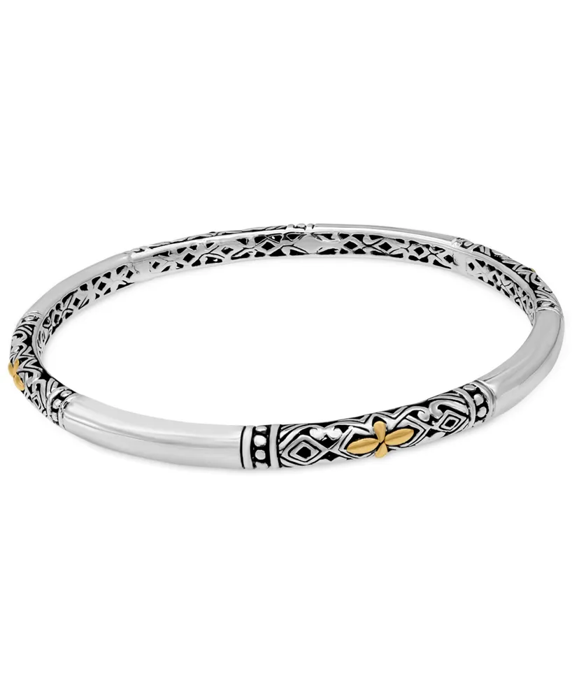 Bali Filigree Bangle Bracelet in Sterling Silver and 18K Gold