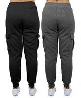 Galaxy By Harvic Women's Heavyweight Loose Fit Fleece Lined Cargo Jogger Pants Set, 2 Pack