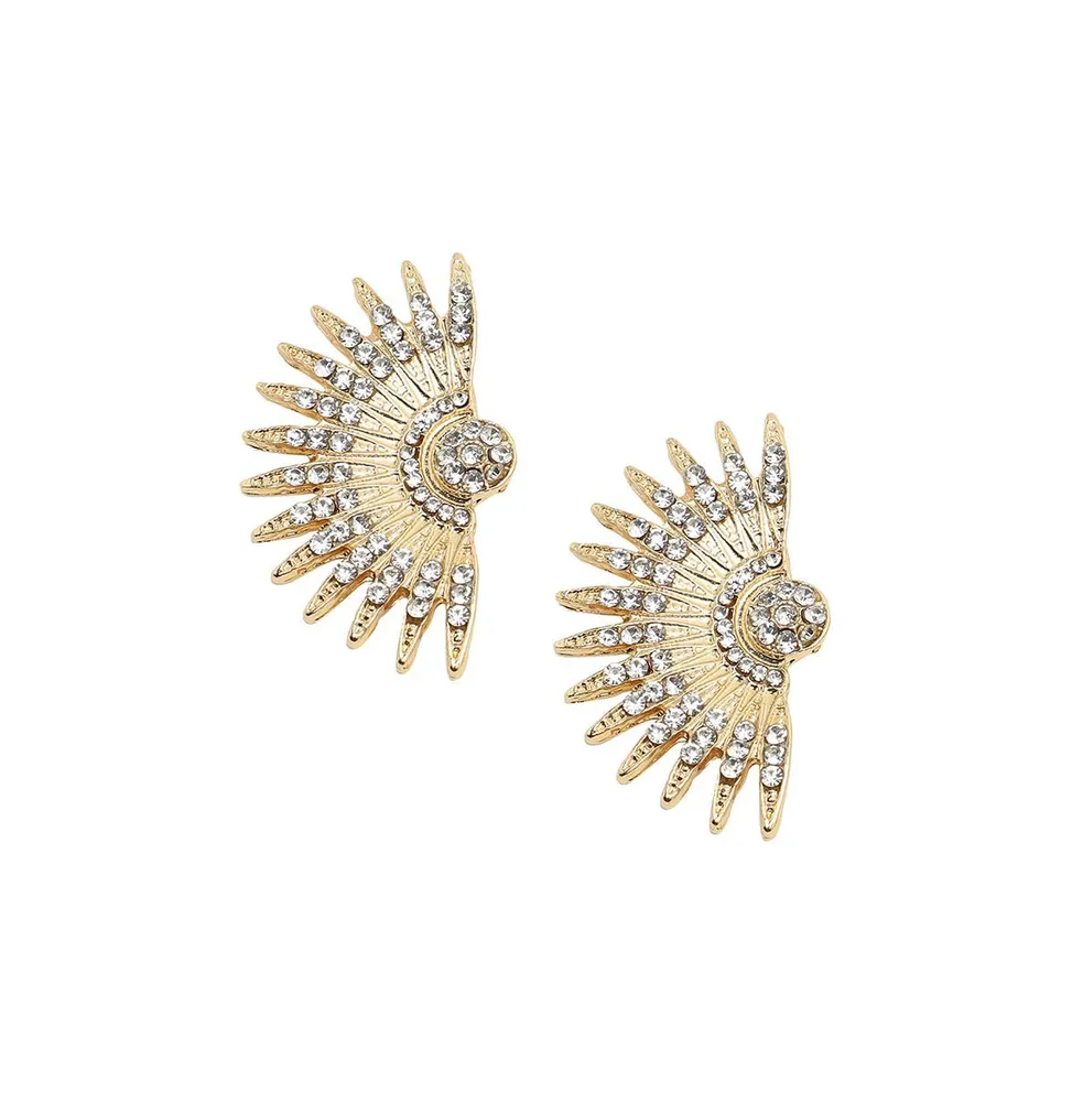 Sohi Women's Gold Embellished Rays Drop Earrings