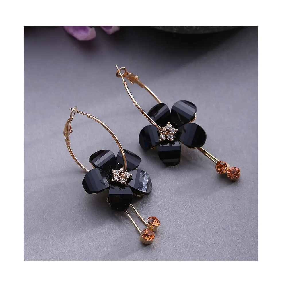 Sohi Women's Black Flower Drop Earrings
