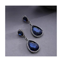 Sohi Women's Blue Teardrop Stone Drop Earrings