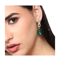 Sohi Women's Green Embellished Drop Earrings