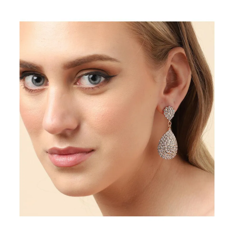 Sohi Women's Silver Embellished Teardrop Earrings