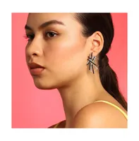 Sohi Women's Black Contrast Lines Drop Earrings