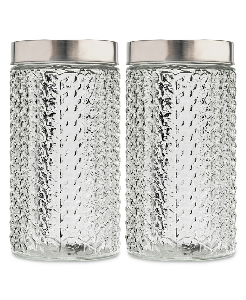 Style Setter Weave Round Set of 2 Large Glass Canisters with Lids 59 oz