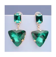 Sohi Women's Green Triangle Stone Drop Earrings